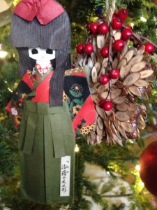 This paper doll goes on my tree every year. She was a gift from Seiko Ikeda, an elderly Japanese woman who survived the bombing of Hiroshima and all her life has worked for peace. 